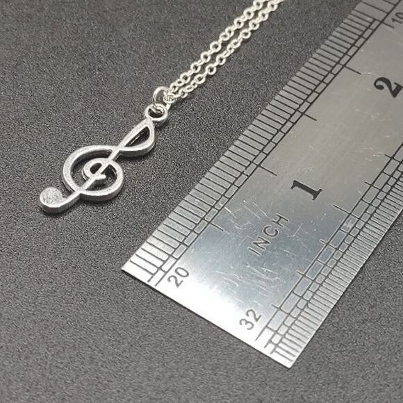 925 Silver Necklace W/ Music Note Treble Clef Pendant Anniversary Birthday Gift - Picture 1 of 5